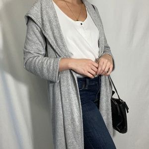 oversized gray hooded long cardigan with pockets